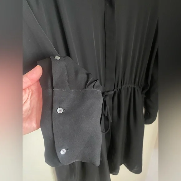 NILI LOTAN Henley Button Down Silk Dress Black Size Medium Luxury Minimalist - Picture 10 of 15
